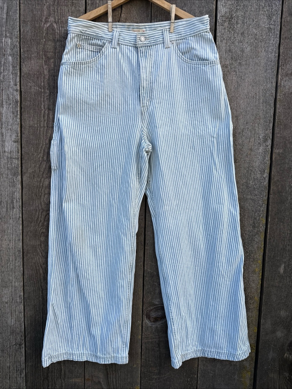 Levi's Cinch Baggy Wide Leg Hickory Striped Carpenter Jeans Women's W32 L31